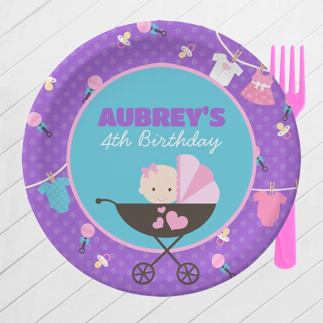 Baby Doll Birthday Personalisiert Party Paper Tell Pappteller (Personalized Baby Doll Birthday  Party Paper Plates in Purple, Pink and Teal Blue. 2 Sizes Available)