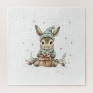Baby Donkey im Winter Weihnachtsmannmütze Geschenk Puzzle