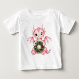 Baby-Drache hält Weihnachtsgirlande Feiertagsillus Baby T-shirt