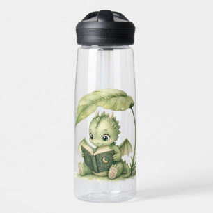 Baby-Drache liest unter Blättern - Storybook-Kunst Trinkflasche