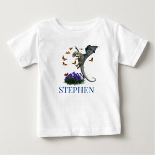 Baby-Drache mit Schmetterlingen Personalisiert Baby T-shirt