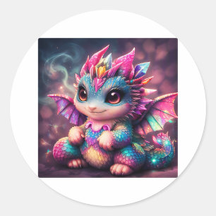 Baby-Drache Regenbogenkristall Runder Aufkleber