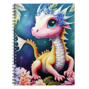 Baby Dragon Floral Space Portrait Notizblock