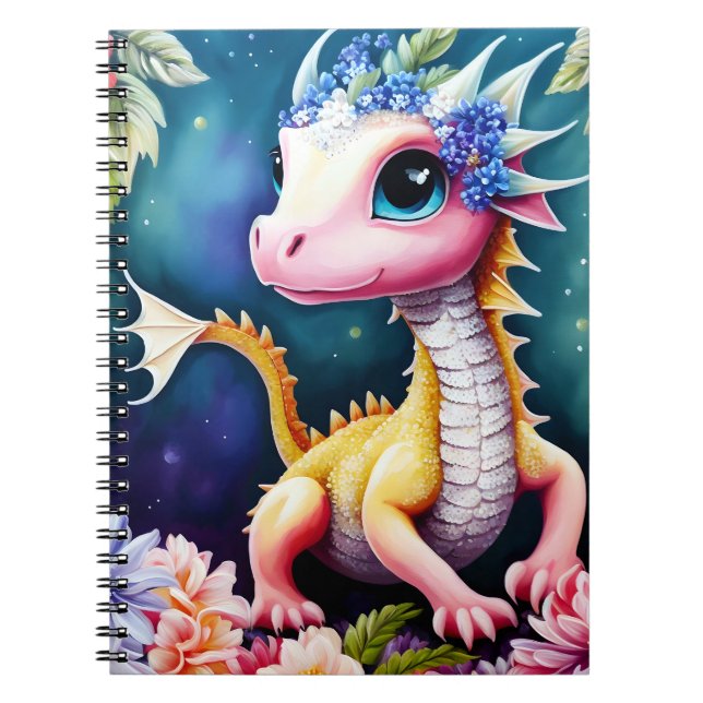 Baby Dragon Floral Space Portrait Notizblock (Vorderseite)