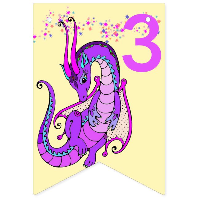 Baby Dragon GLÜCKLICH BIRTHDAY Alters kleine Mädch Wimpelkette (Erste Fahne)