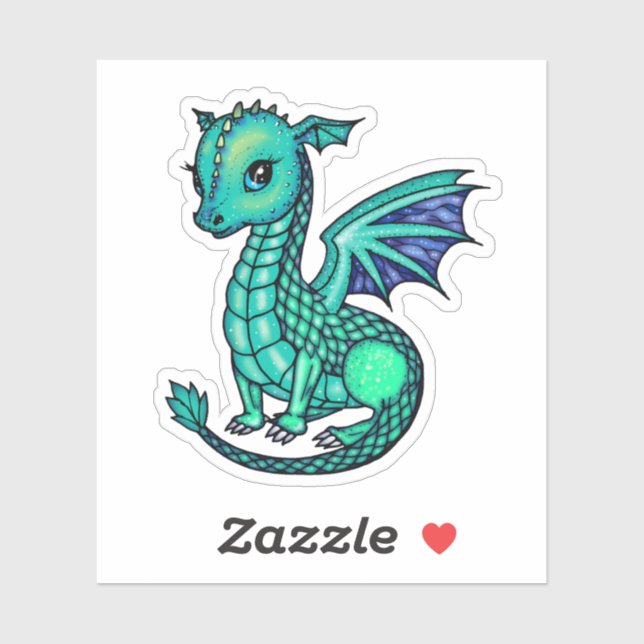 Baby Dragon Illustration Funkelnd Dragons Sticker (Blatt)