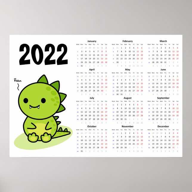 Baby Dragon Kalender 2022 Poster - Montag starten (Vorne)
