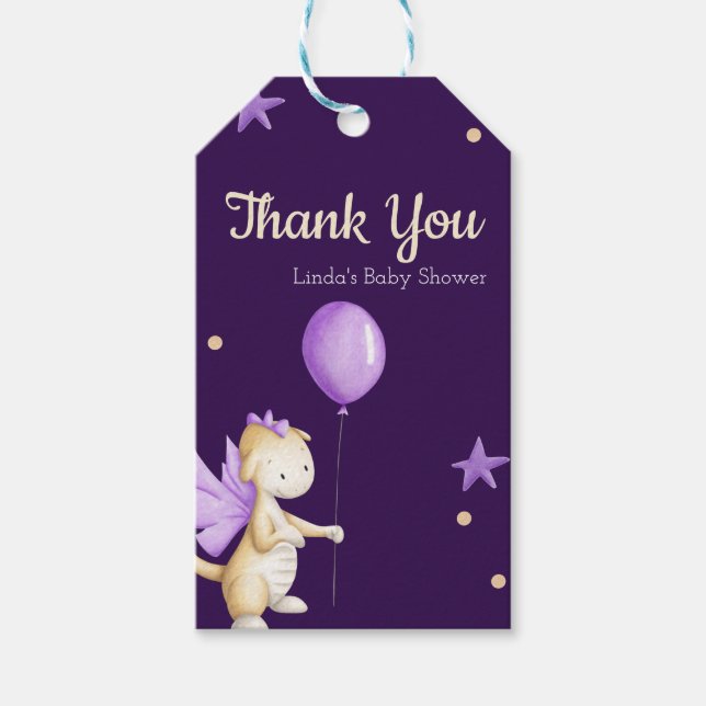 Baby Dragon Lila Baby Shower Danke, dass Sie die T Geschenkanhänger (Vorderseite)