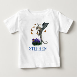 Baby Dragon mit Schmetterlingen Personalisiert Baby T-shirt