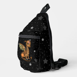 Baby Dragon on Starry Background Crossbody Bag