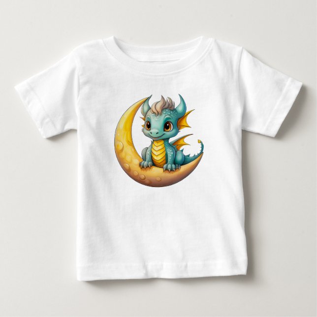 Baby Dragon on the Moon – Fantasy Design for Littl T-shirt (Vorderseite)