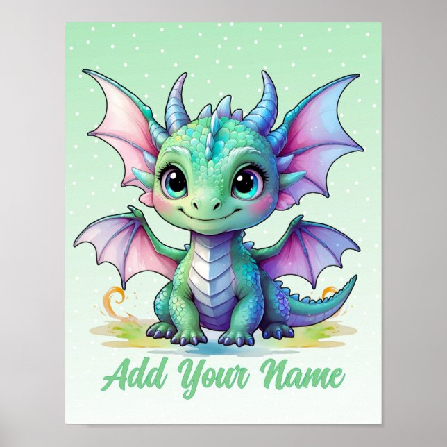 Baby Dragon - Personalisierte Kunst des Kinderzimm Poster (Vorne)
