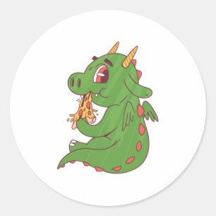 Baby Dragon Pizza Runder Aufkleber