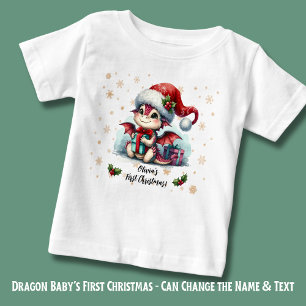 Baby Dragon + Schneeflocken - Name Erste Weihnacht T-shirt