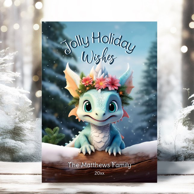 Baby Dragon Snowy Bezauberte Weihnachten im Wald (Adorable Winter Snowy Scene With Peeking Dogs or Farm/Woodland Animals - Over 50 to Choose From!)