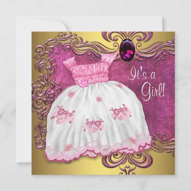 Baby Dress Pink und Gold Baby Dusche Einladung (Vorderseite)