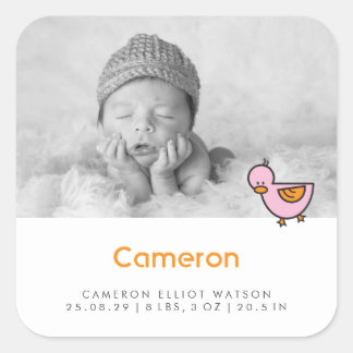 Baby Duck Foto Girl Geburtshilfeaufkleber Quadratischer Aufkleber