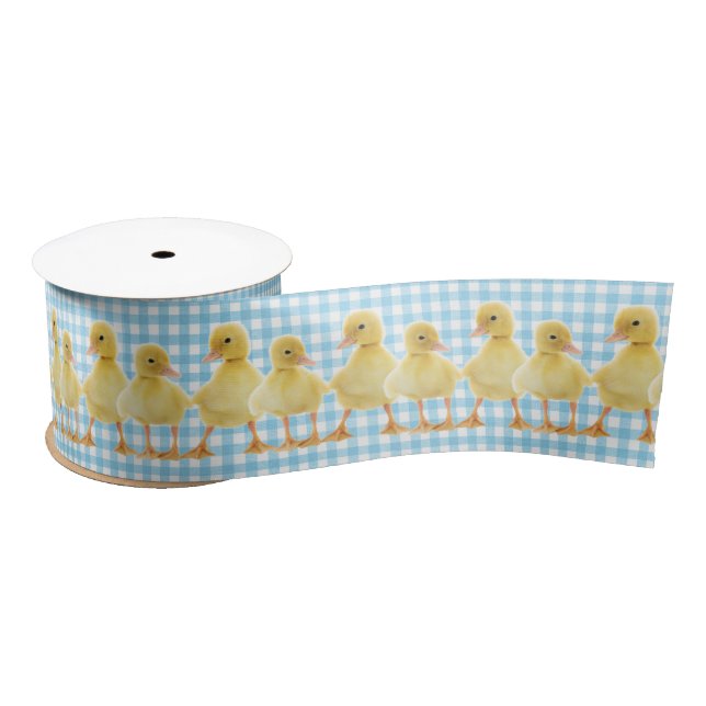 Baby Ducks on Aqua Gingham Satinband (Spule)