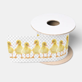 Baby Ducks on Gray Gingham Satinband