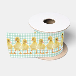 Baby Ducks on Green Gingham Satinband