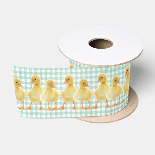 Baby Ducks on Green Gingham Satinband (Spule)