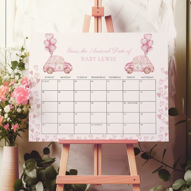 Baby Due Date Calender Baby Duschgel Spiel Rosa He Poster (Baby Shower Guess the Date Calendar Poster - available printed or digital - by Darling & May)
