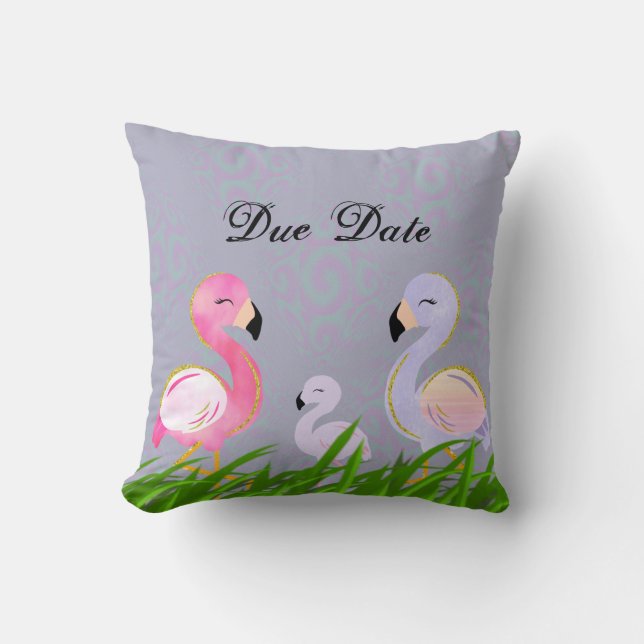 Baby Due Date Personalisiert Flamingo Kissen (Vorderseite)