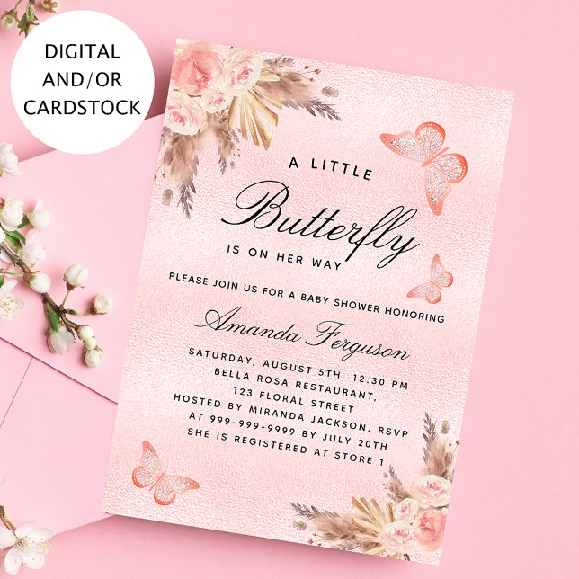 Baby Duschbrötler Girl pink pampas grass Einladung (Von Creator hochgeladen)