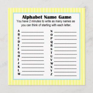 Baby Dusche Alphabet Name Spiel BINGO Gelb & Blau Einladung