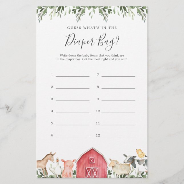 Baby-Dusche auf Bauernhof: Was ist in der Windelbe (Vorderseite)