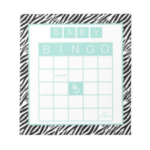 Baby Dusche Bingo Game Chic Aqua Mint Zebra Notizblock