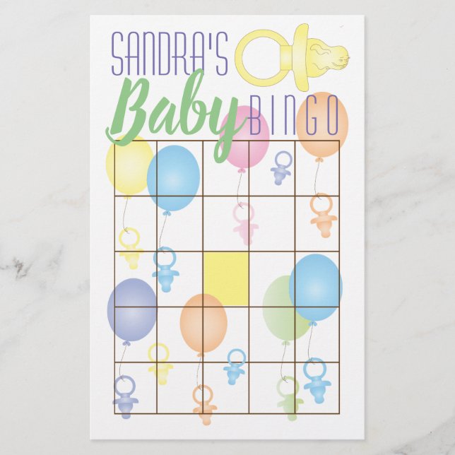 Baby Dusche BINGO Paci Bunny Flyer (Vorne)