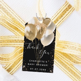 Baby Dusche Black Gold Glitzer Ballon Danke Geschenkanhänger