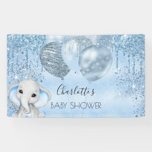 Baby Dusche blauer Glitzer Elefantenjunge Silber Banner