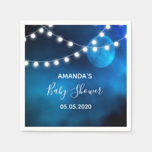 Baby Dusche blauer Mond helle Fäden Name Serviette