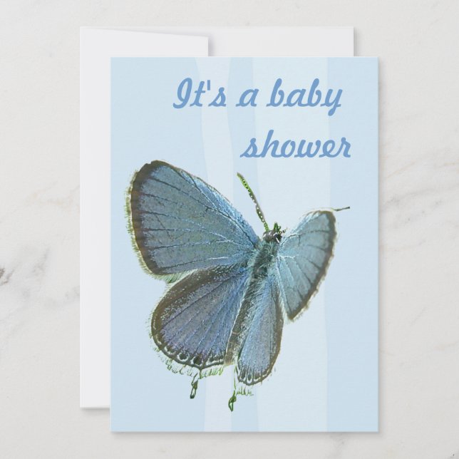 Baby Dusche Blauer Schmetterling Einladung (Vorderseite)