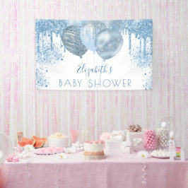 Baby Dusche blauer Silberballon Glitzer Junge Banner