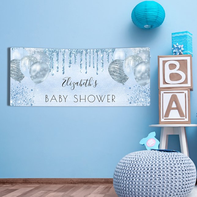 Baby Dusche blauer Silberballon Glitzer Junge Banner (Von Creator hochgeladen)