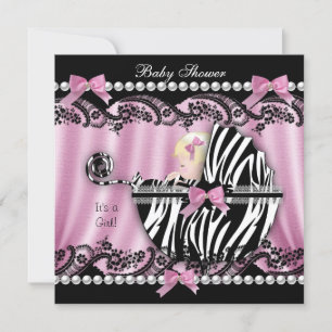 Baby Dusche Blonde haarige Girl Pink Zebra 2 Einladung