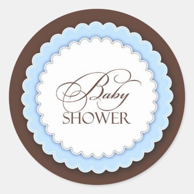 Baby Dusche Blue Brown Runder Aufkleber (Vorderseite)