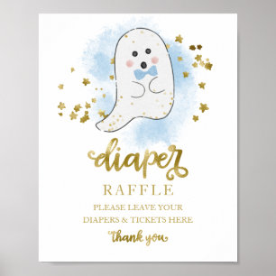 Baby Dusche Blue Gold Diaper Raffle Game Sign Poster
