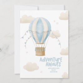 Baby Dusche Blue Heißluftballon Abenteuer erwartet Einladung