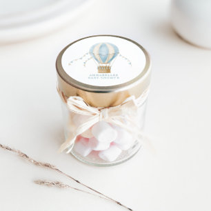 Baby Dusche Blue Heißluftballon Abenteuer erwartet Runder Aufkleber