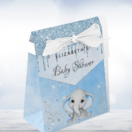 Baby Dusche Blue Junge niedlicher Elefant Glitzer Geschenkschachtel
