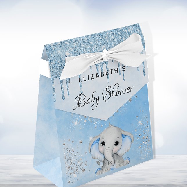 Baby Dusche Blue Junge niedlicher Elefant Glitzer Geschenkschachtel (Von Creator hochgeladen)