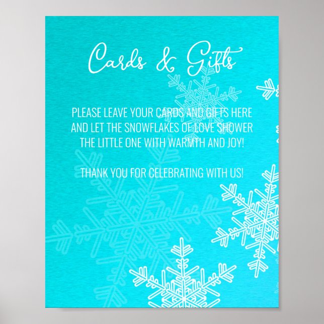 Baby Dusche Blue Snowflakes Karten und Geschenke S Poster (Vorne)