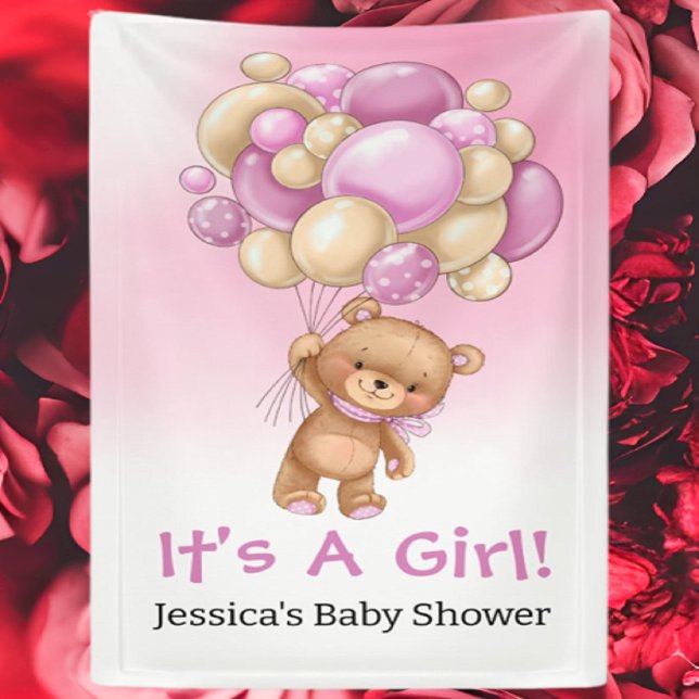 Baby Dusche Blue Teddy It a Girl Banner (Baby Shower Gifts Find baby shower gift ideas with Teddy Bear Adventure)