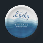 Baby Dusche Blue Watercolor Ombre Oh Baby Pappteller<br><div class="desc">Behalt dein Babyduschthema durch die Teller mit diesem blauen Aquarellton.</div>
