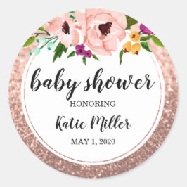 Baby Dusche Blume Crown Glitzer Rosa Rose Gold Runder Aufkleber