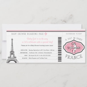Baby Dusche Boarding Pass auf Paris Einladung